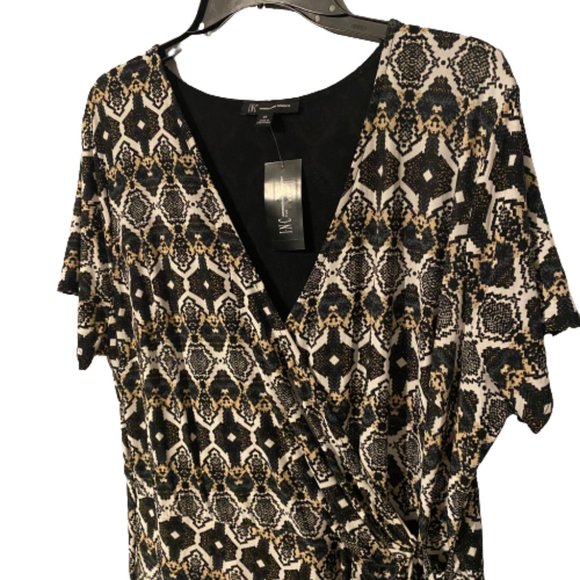 NWT INC Black Tan Wrap Dress - Picture 2 of 4